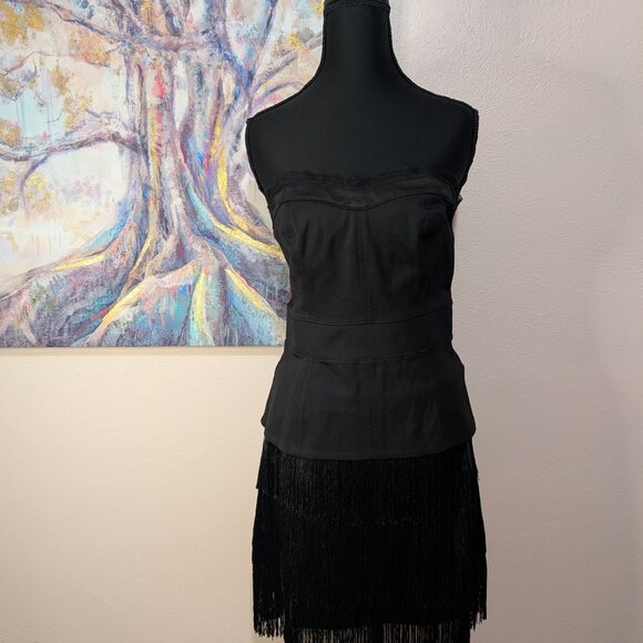 White House Black Market Black Peplum Strapless Top Sheer Ruffle Size 8 - Picture 2 of 10